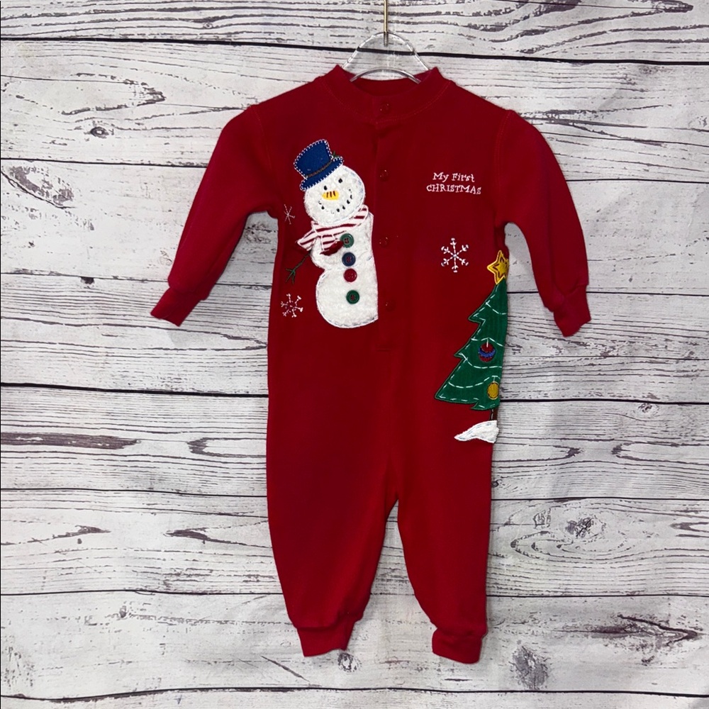 My First Christmas Red Snowman Kids One Piece Size 6-9 Months
